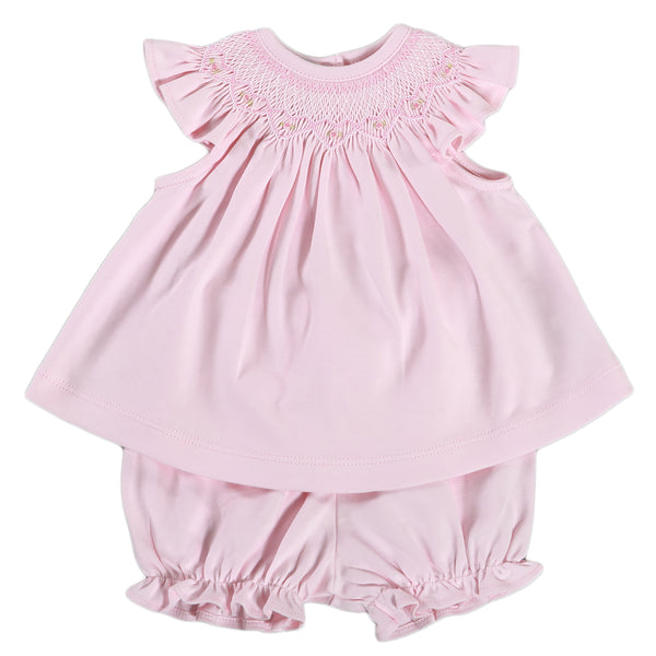 ADE-520 PINK HAND-SMOCKED BLOOMER SET