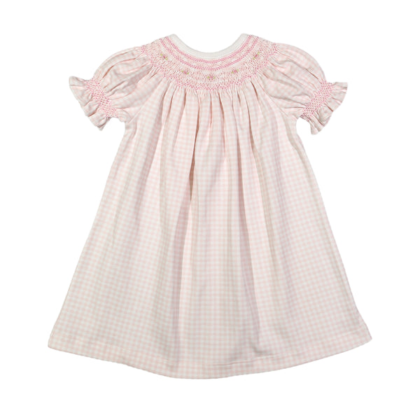 SUS-240 Sussie Pink Gingham Pima Hand Smocked Bishop Dress