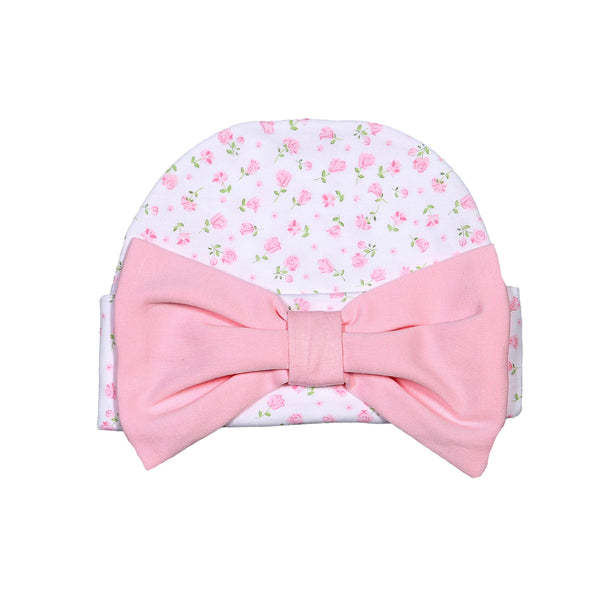 ALI-215 ALICE PINK FLORAL PIMA BOW BEANIE