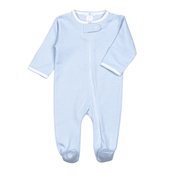 BSZ-314 Blue Tiny Stripes Pima Zipper Footie