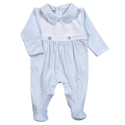 LOU-814 LOUIS BLUE GINGHAM TWO BUTTON BIB FOOTIE