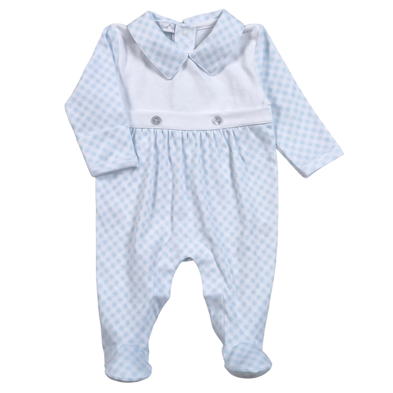 LOU-814 LOUIS BLUE GINGHAM TWO BUTTON BIB FOOTIE