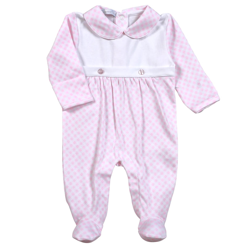 LOL-714 LOLA PINK GINGHAM TWO BUTTON BIB FOOTIE