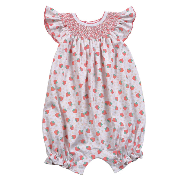 PINK STRAWBERRIES HAND SMOCKED PIMA BUBBLE