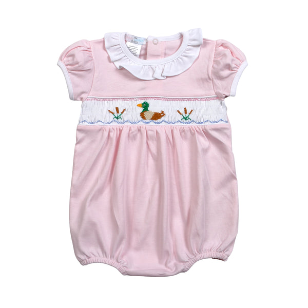 Pink Mallard Duck Hand Smocked Pima Bubble