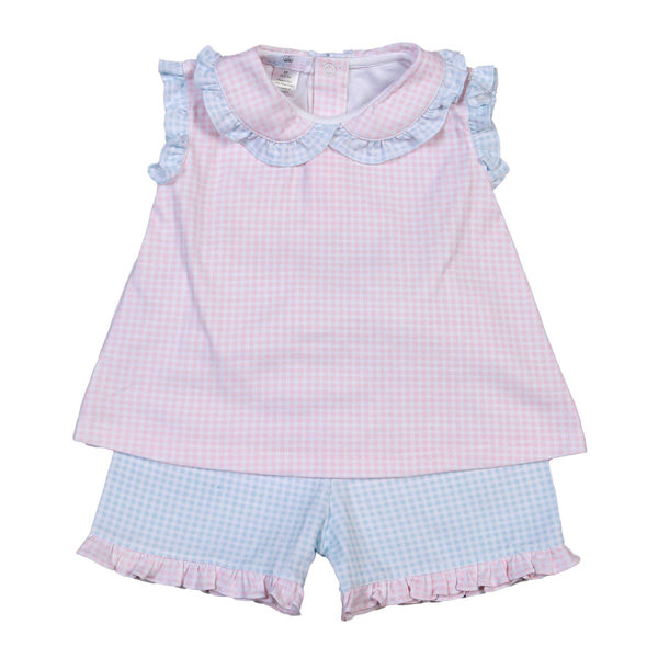 ABY-520 Aby pink and blue Gingham Pima Short set